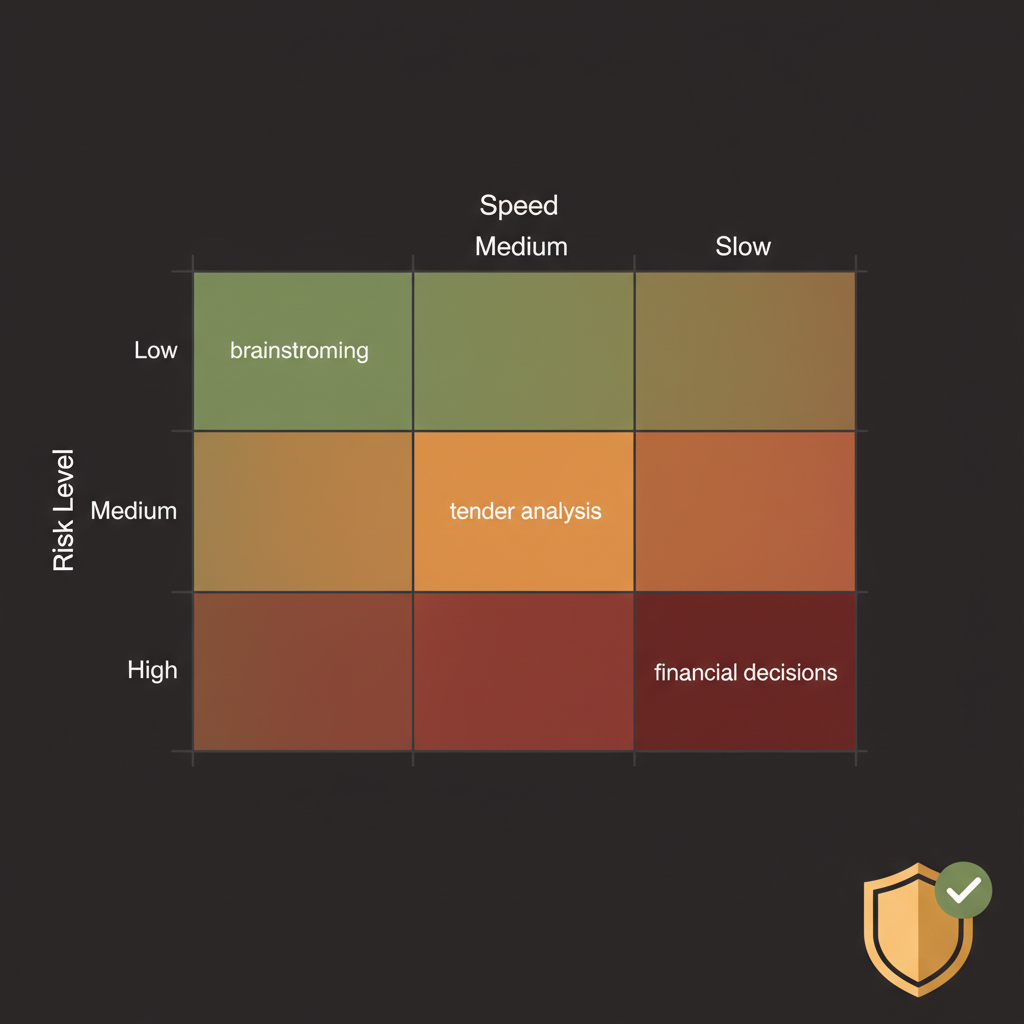 Risk-based governance matrix showing low-risk tasks move fast while high-risk decisions get proper oversight
